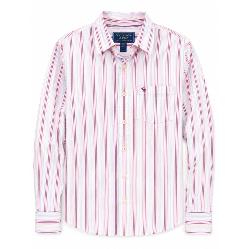 VTG Abercrombie & Fitch Button Front Shirt Large Pink Blue Stripe Cotton Preppy